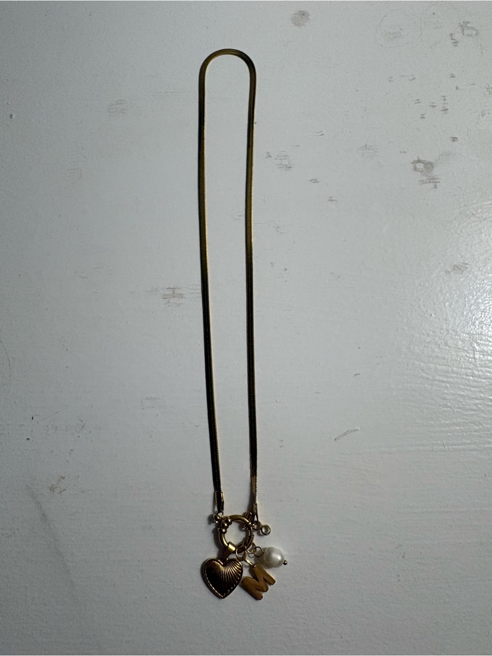 SHEIN Gold Charm Necklace with Heart, Initial and Pearl